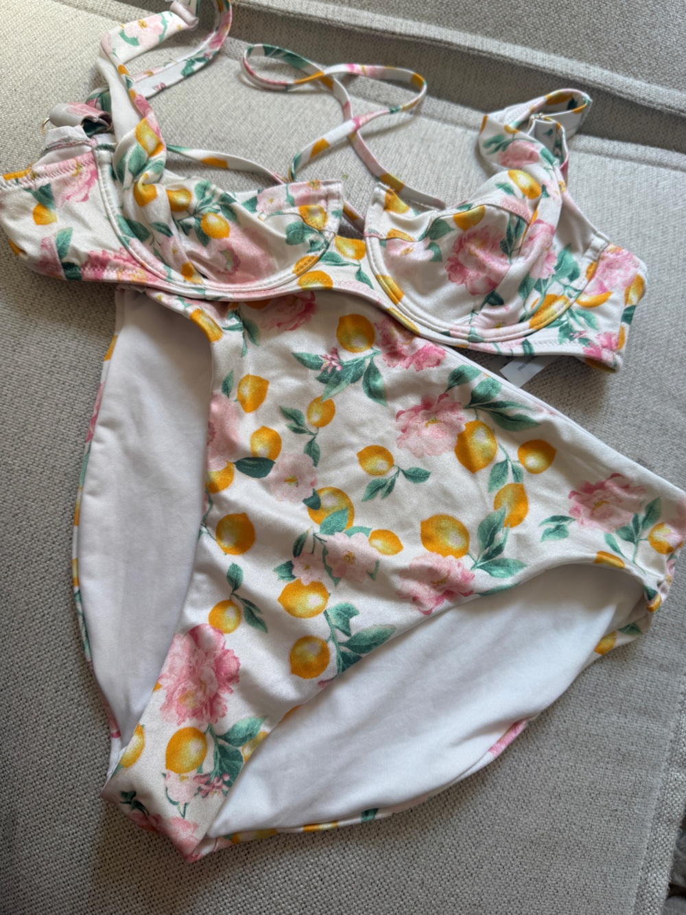 Victoria's Secret White Bikini Set with Yellow Lemon & Pink Floral Print
